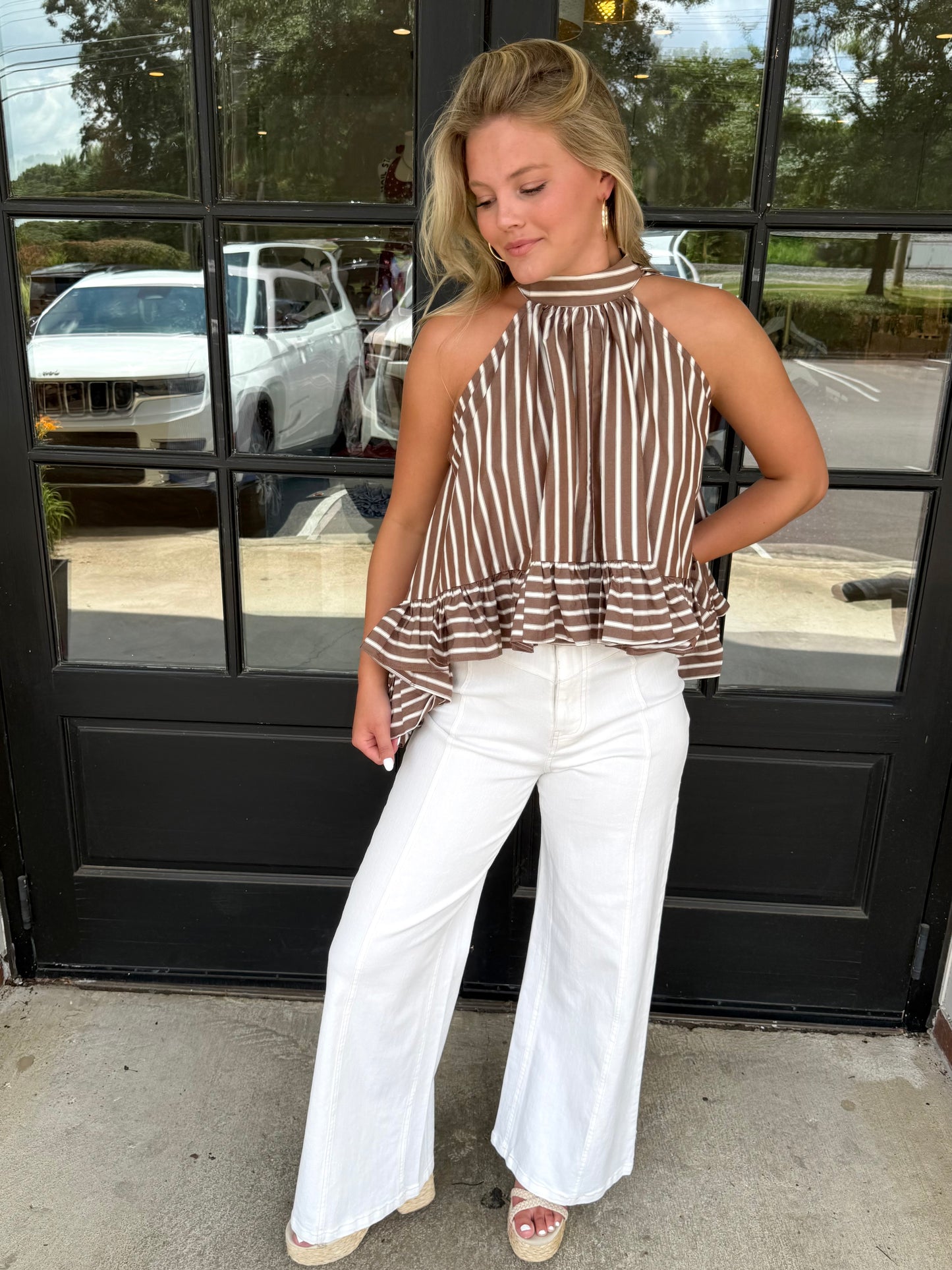 Bea Stripe Blouse in Brown