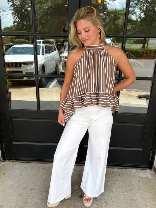 Bea Stripe Blouse in Brown