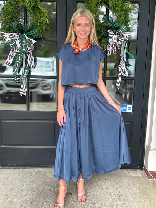 Slate Blue Satin Skirt
