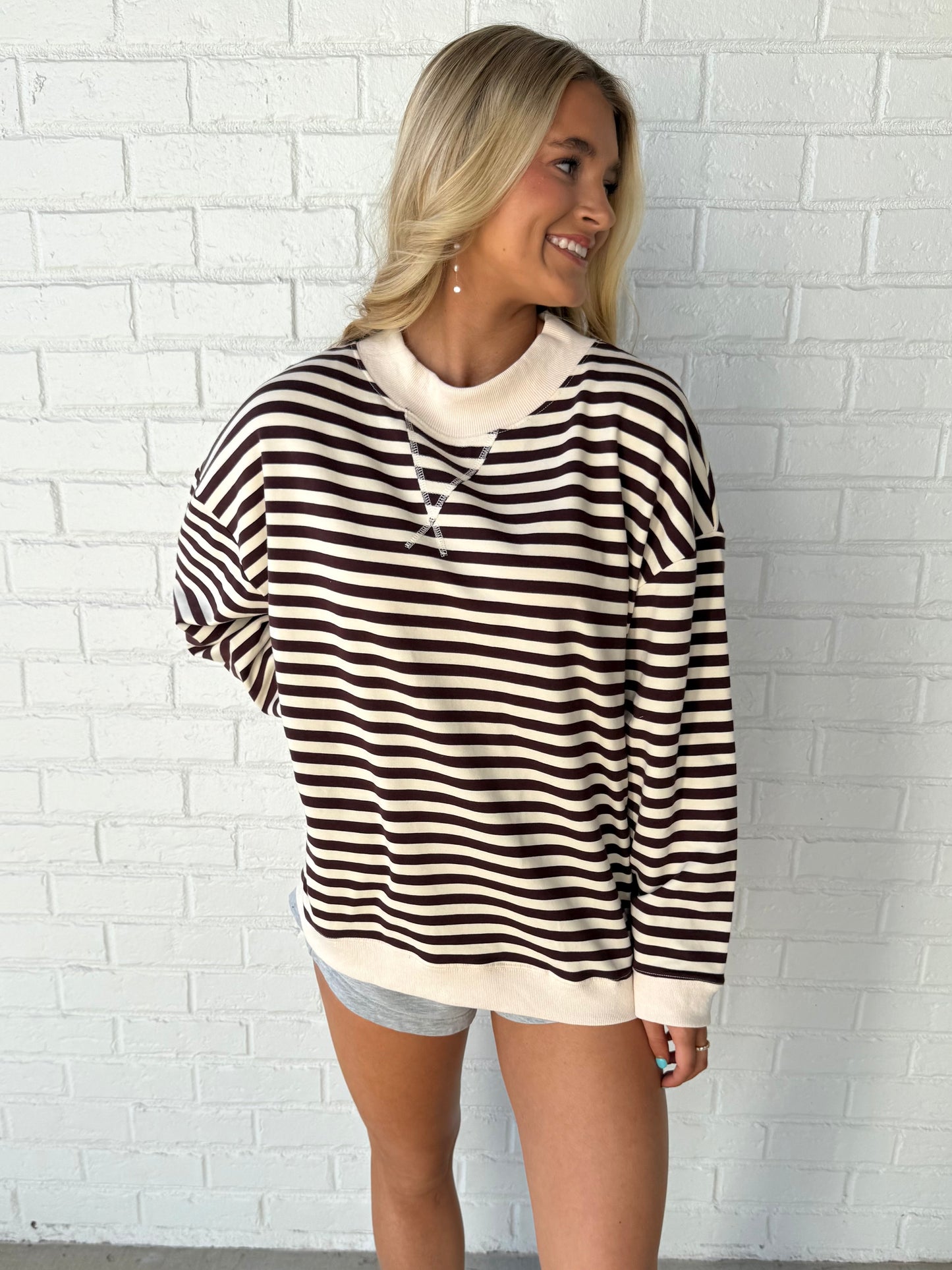 Chocolate Stripe Mock Neck Lounge