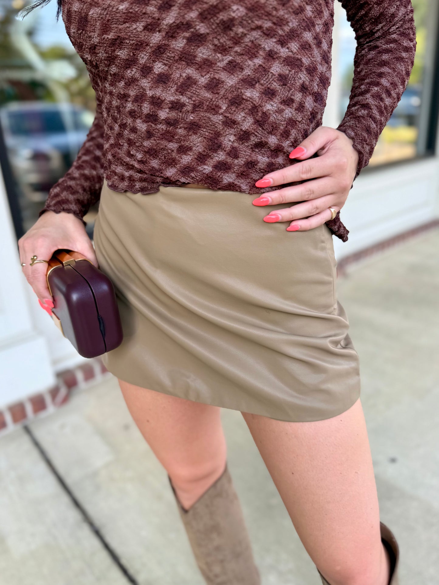 Mocha Faux Leather Skirt