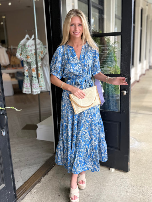 Blue Multi Geometric Tiered Maxi