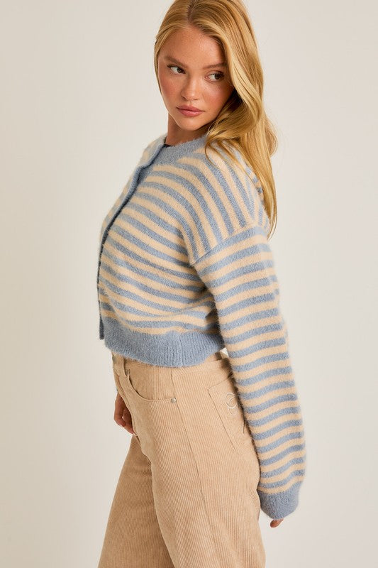 Blue Cream Striped Cardigan