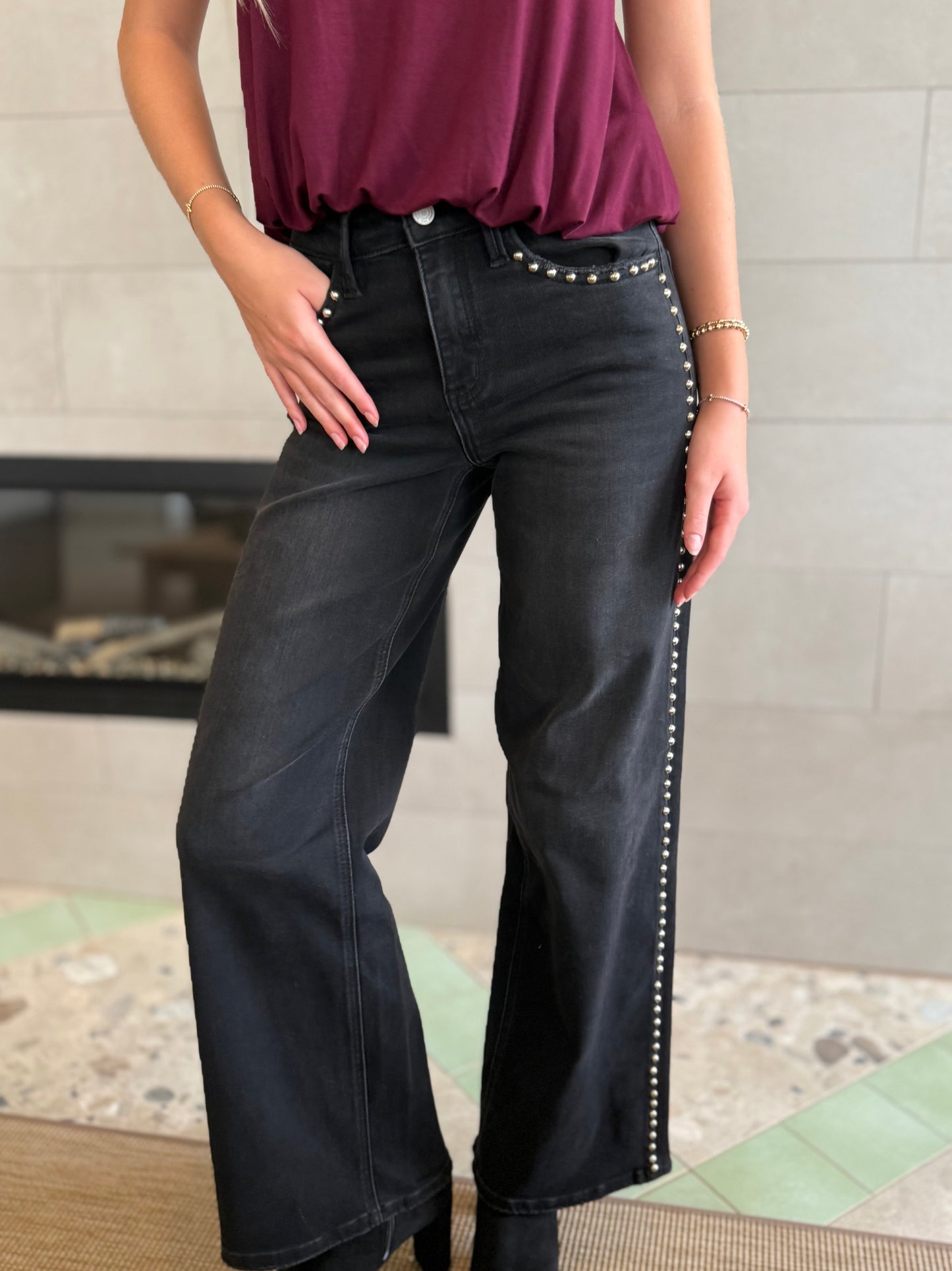 Black Studded Seam Jean