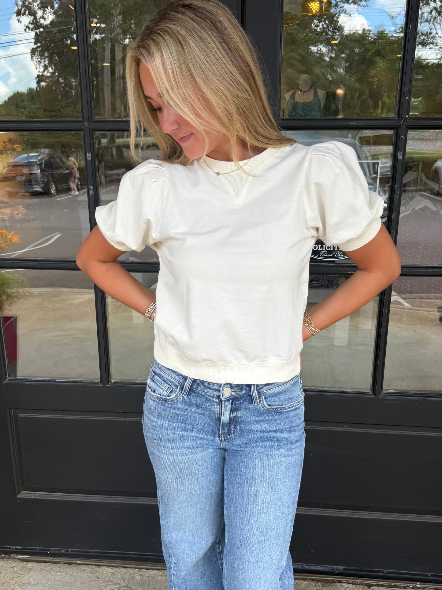 Cream Basic Bubble Tee