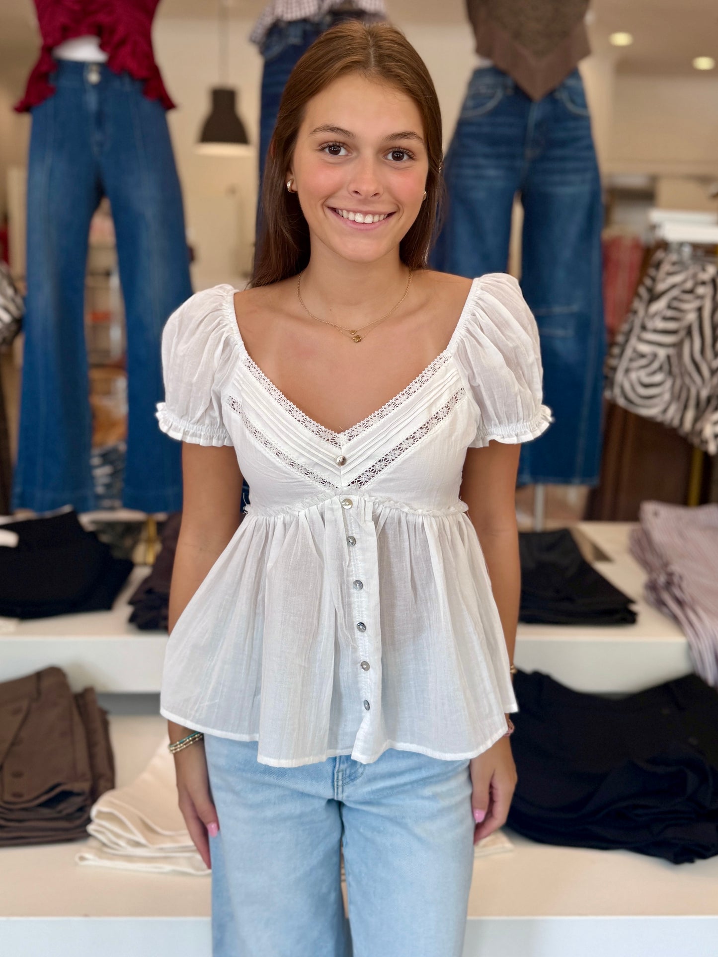 White Ruffle Lace Top