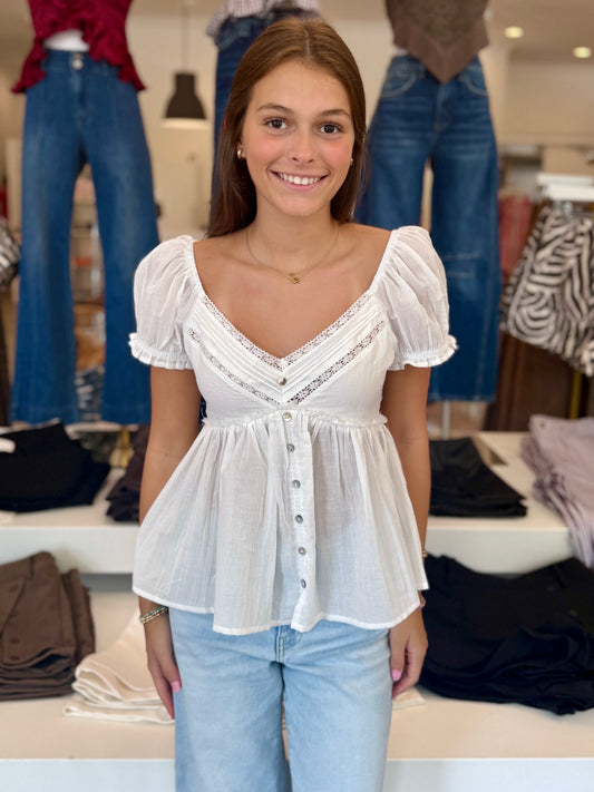 White Ruffle Lace Top