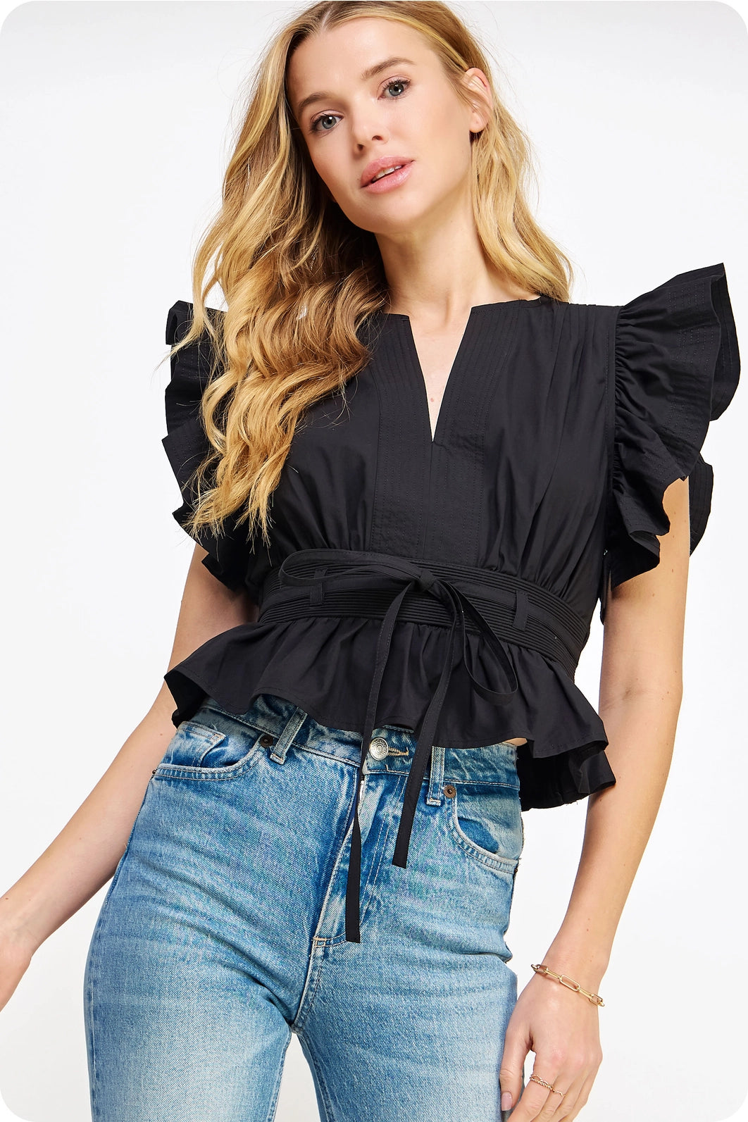 Flutter Sleeve Peplum Top (4 colors)