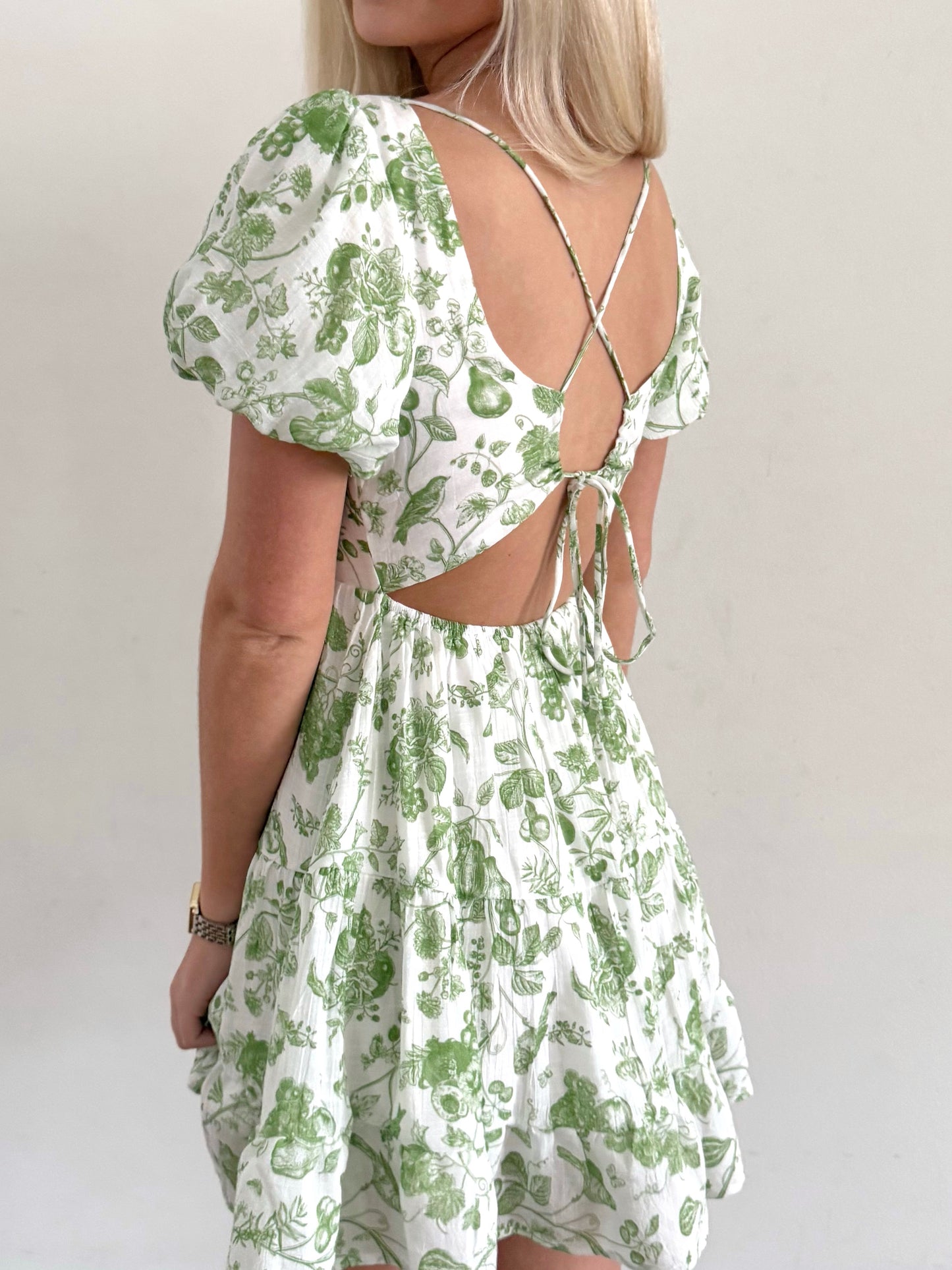 Sage Flower Crinkle Gauze Dress