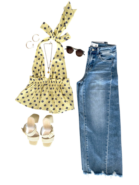 Yellow Polka Dot Tie Back Top