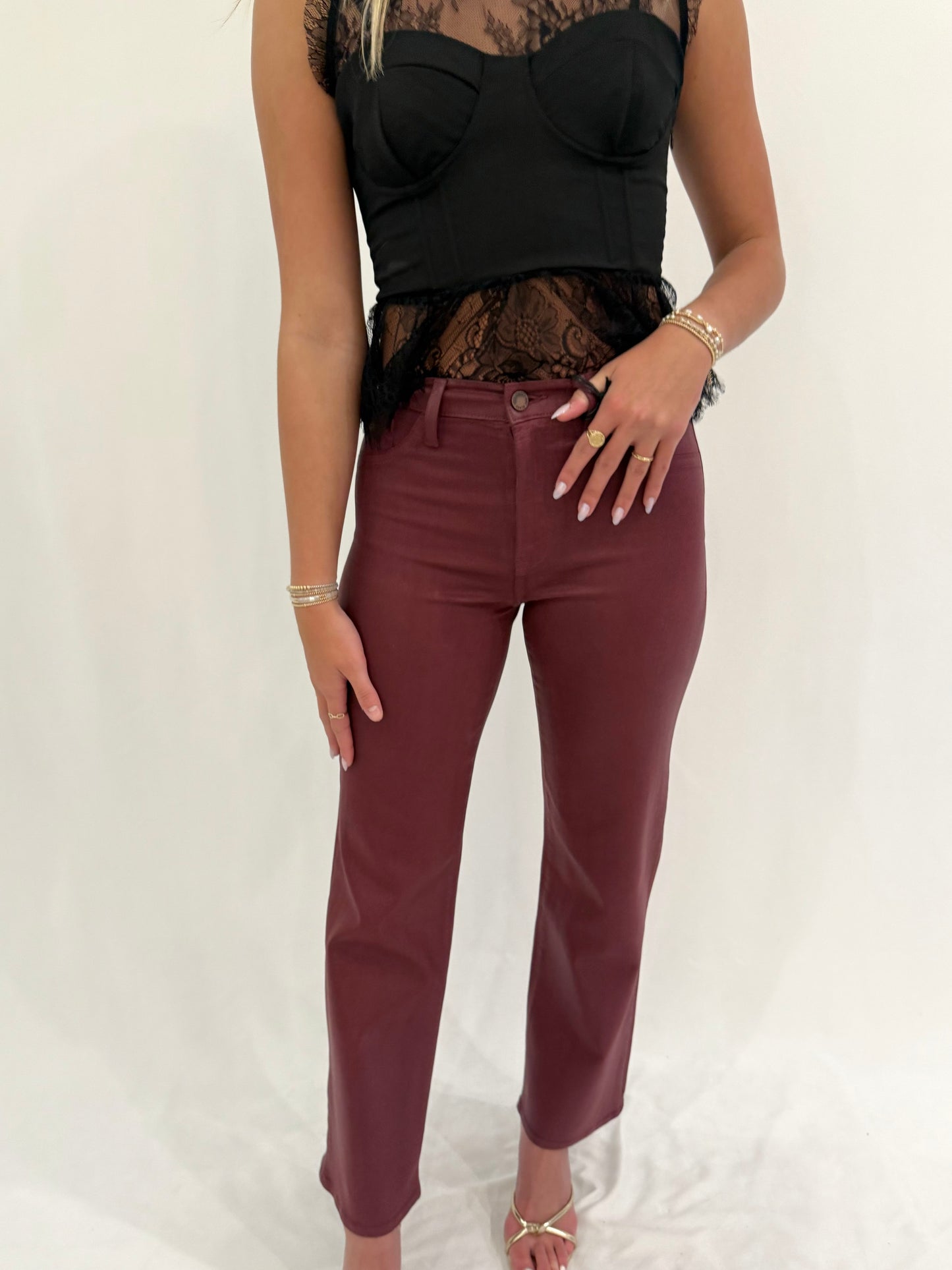 Burgundy Coated Straight Leg Jean