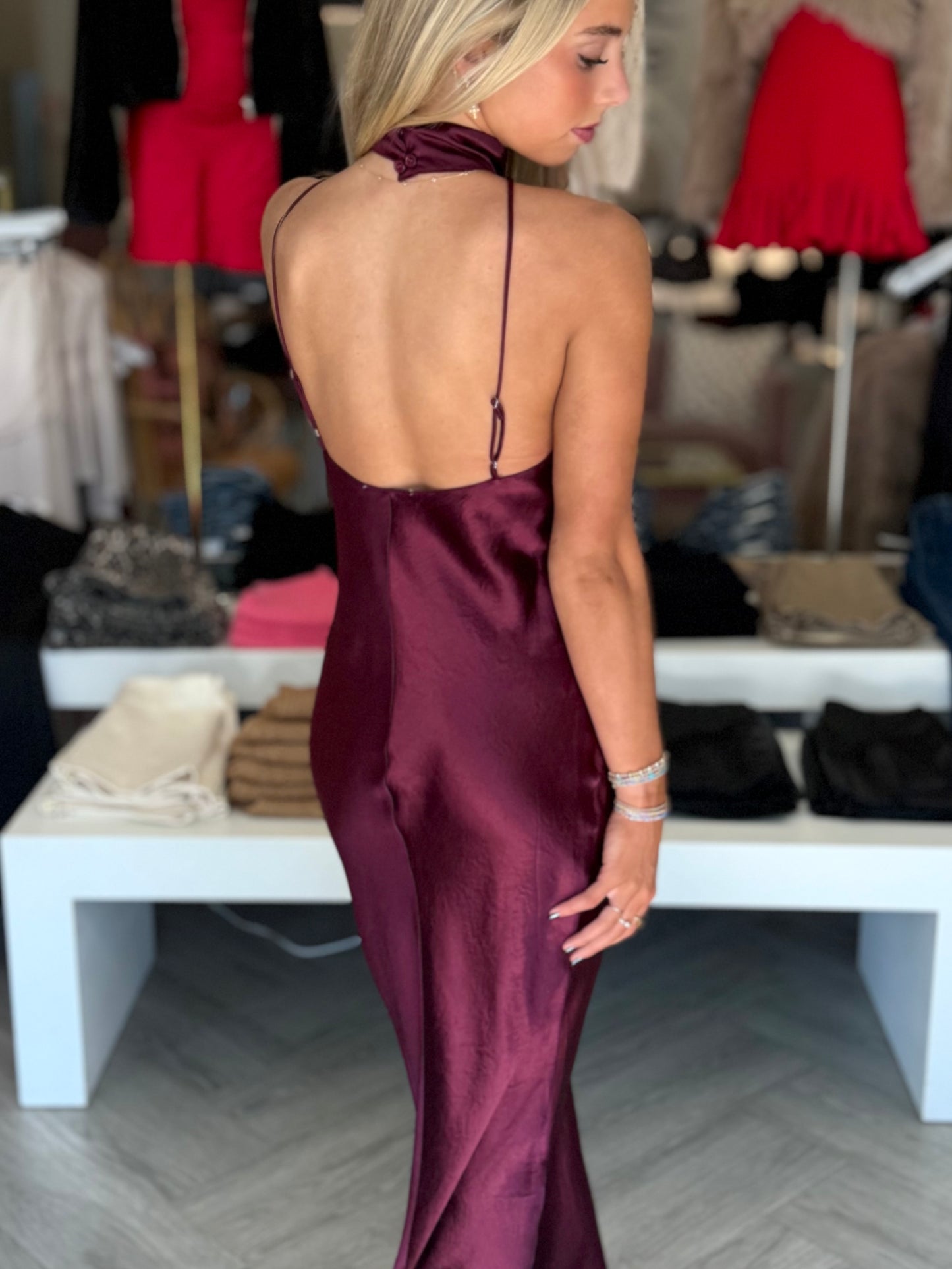 Plum Gleam Mock Neck Maxi