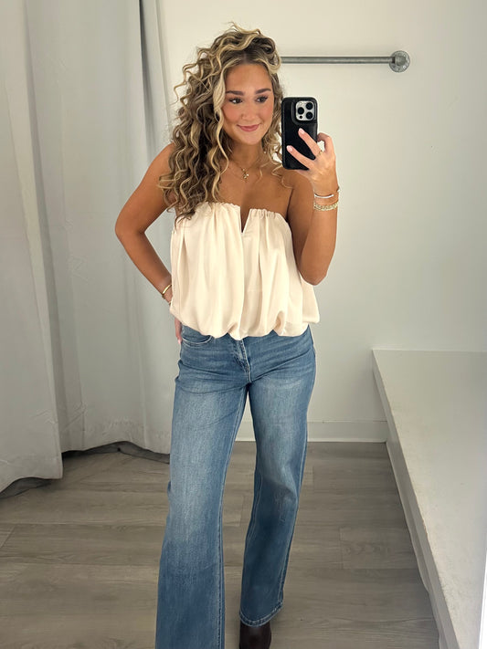 Cream Bubble Tube Top