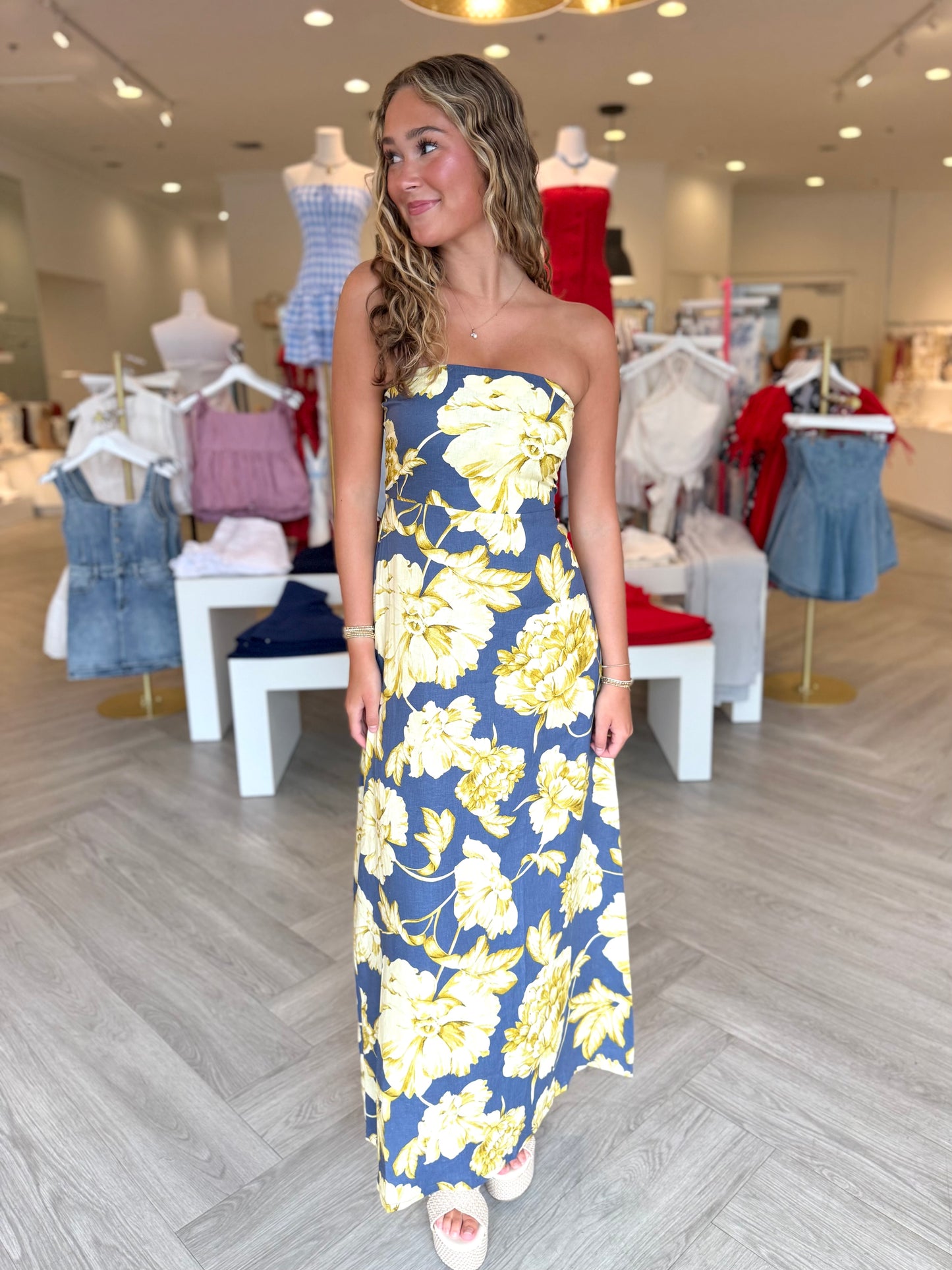 Golden Hour Garden Strapless Dress