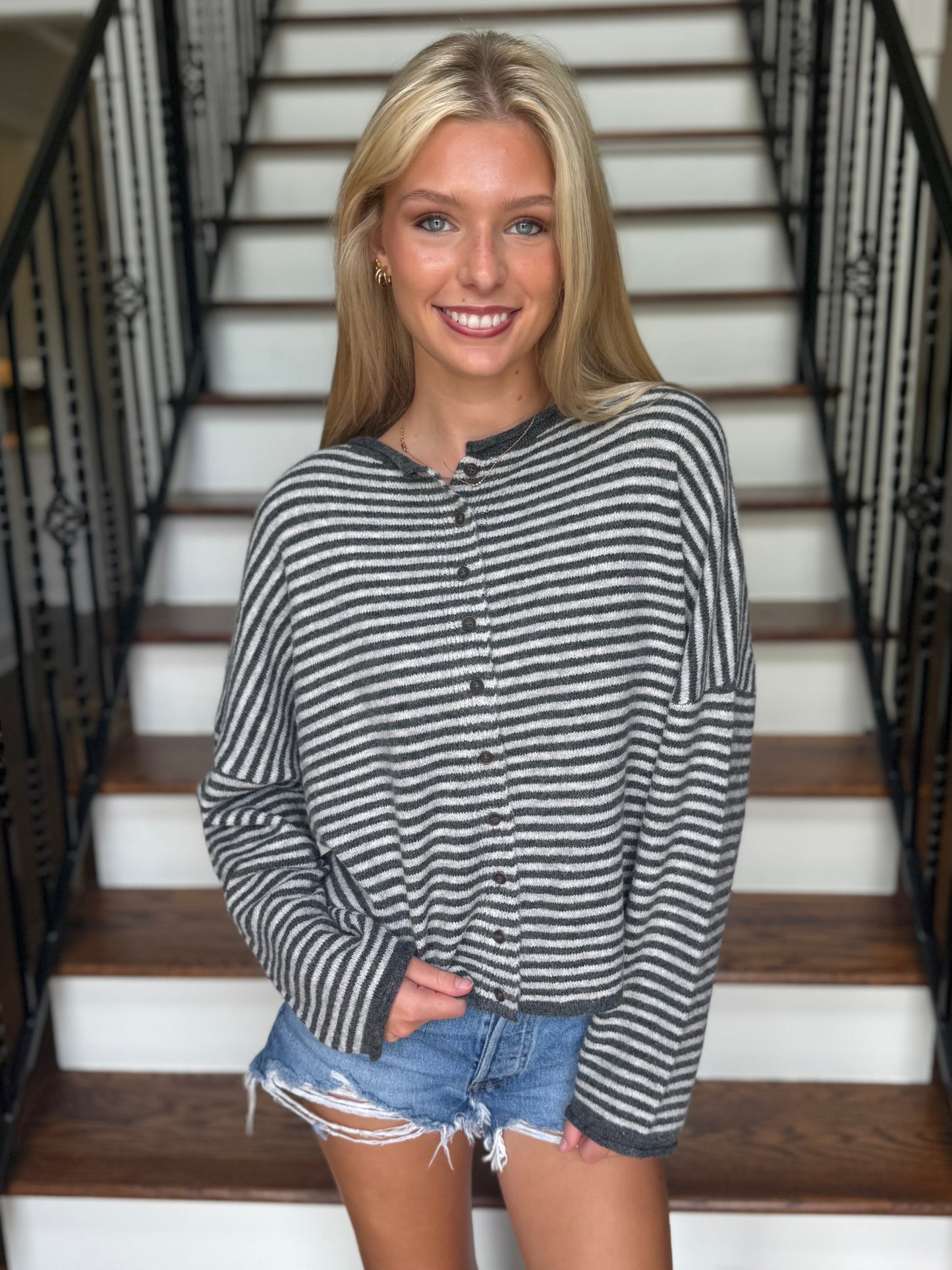 Stripe Raw Edge Cardigan (3 colors)