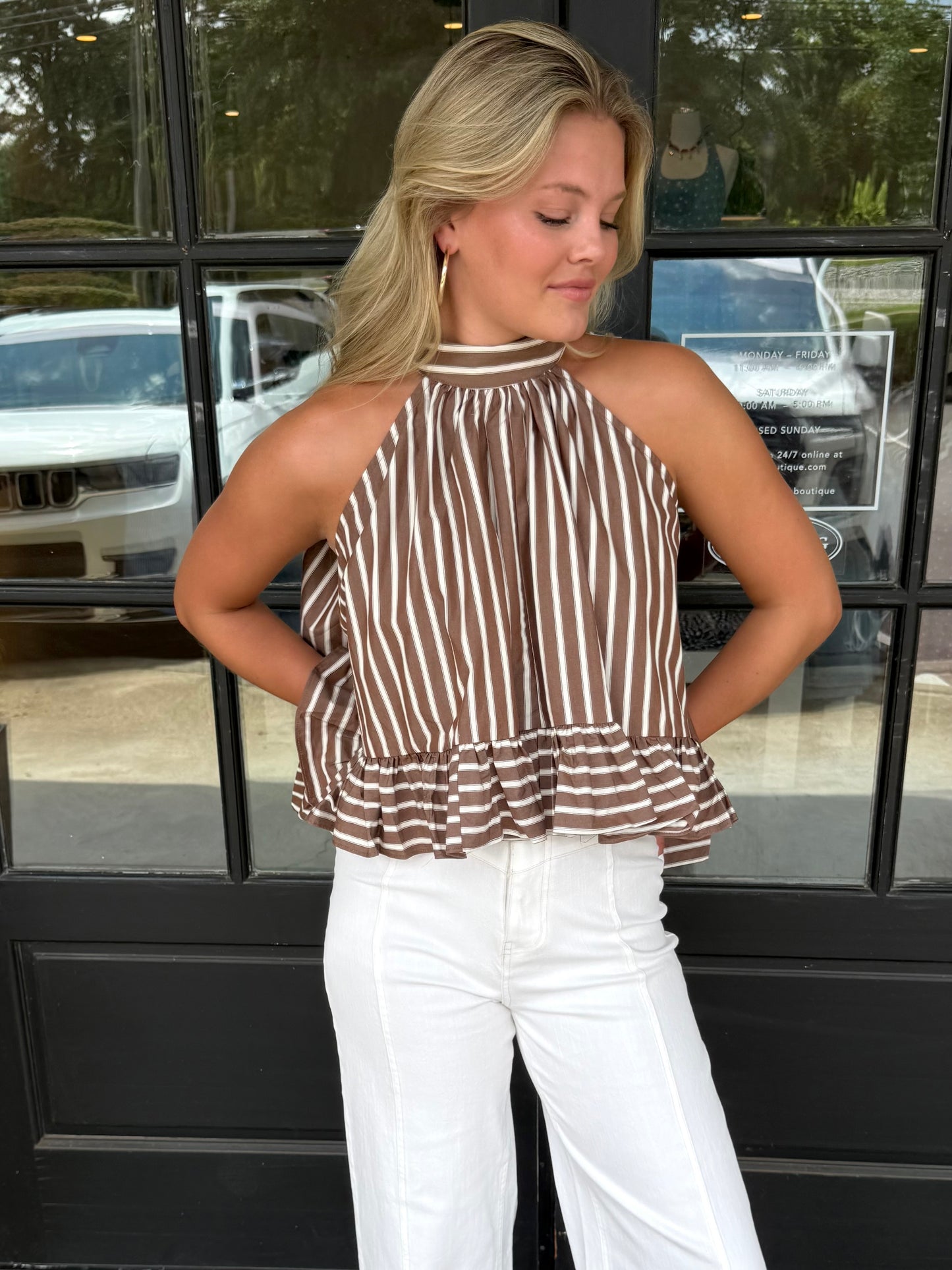 Bea Stripe Blouse in Brown