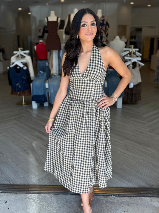 Vintage Checker Fit&Flare Halter Midi