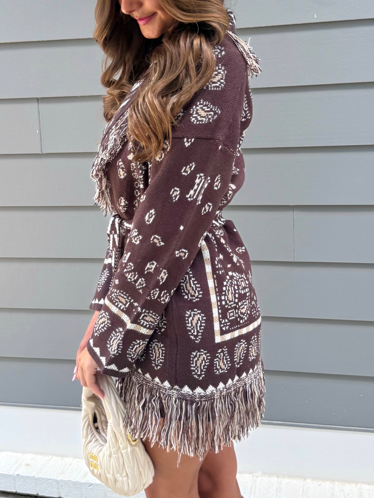 Chocolate Fringe Long Cardigan