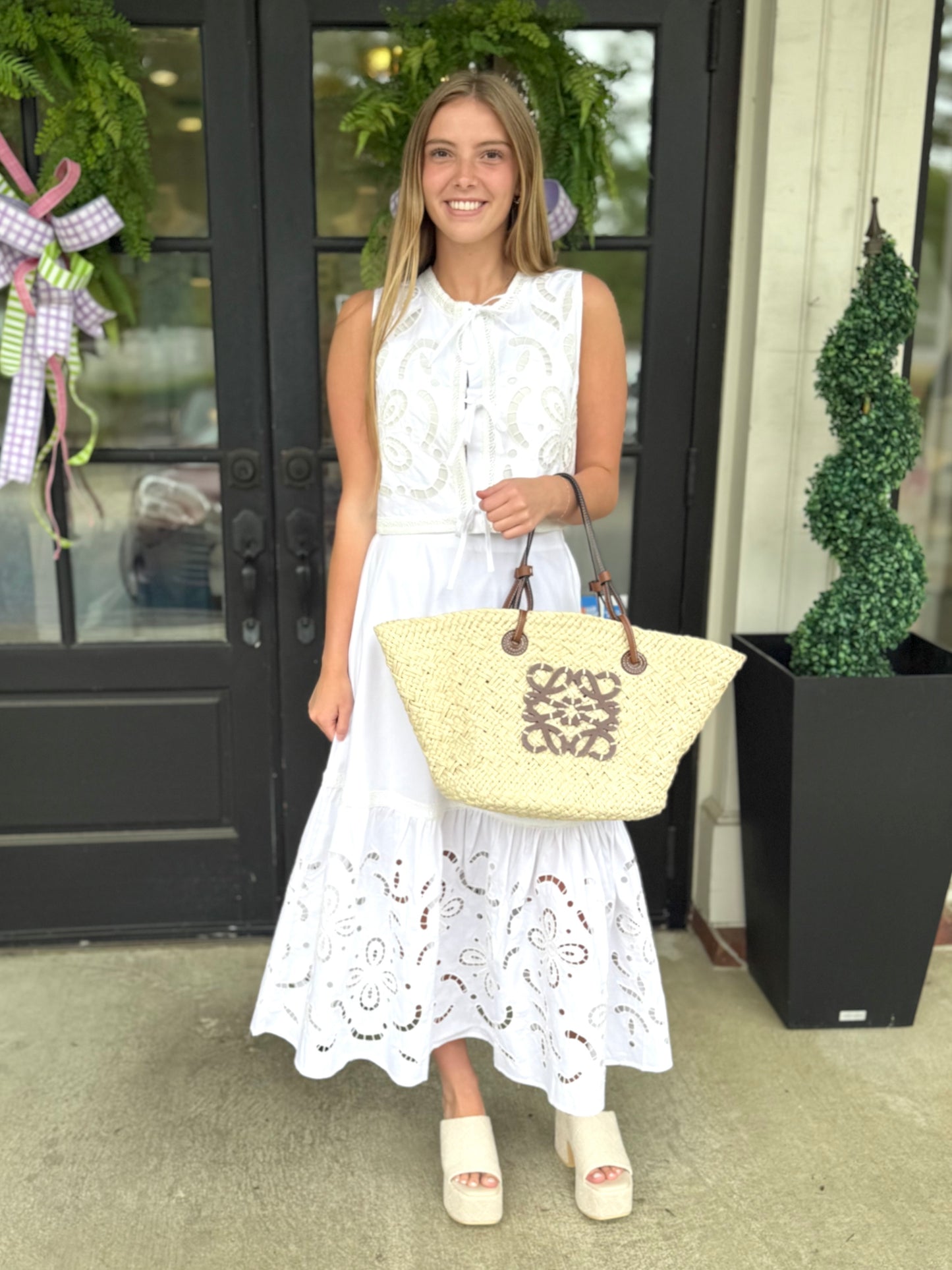 White Eyelet Lace Midi Skirt