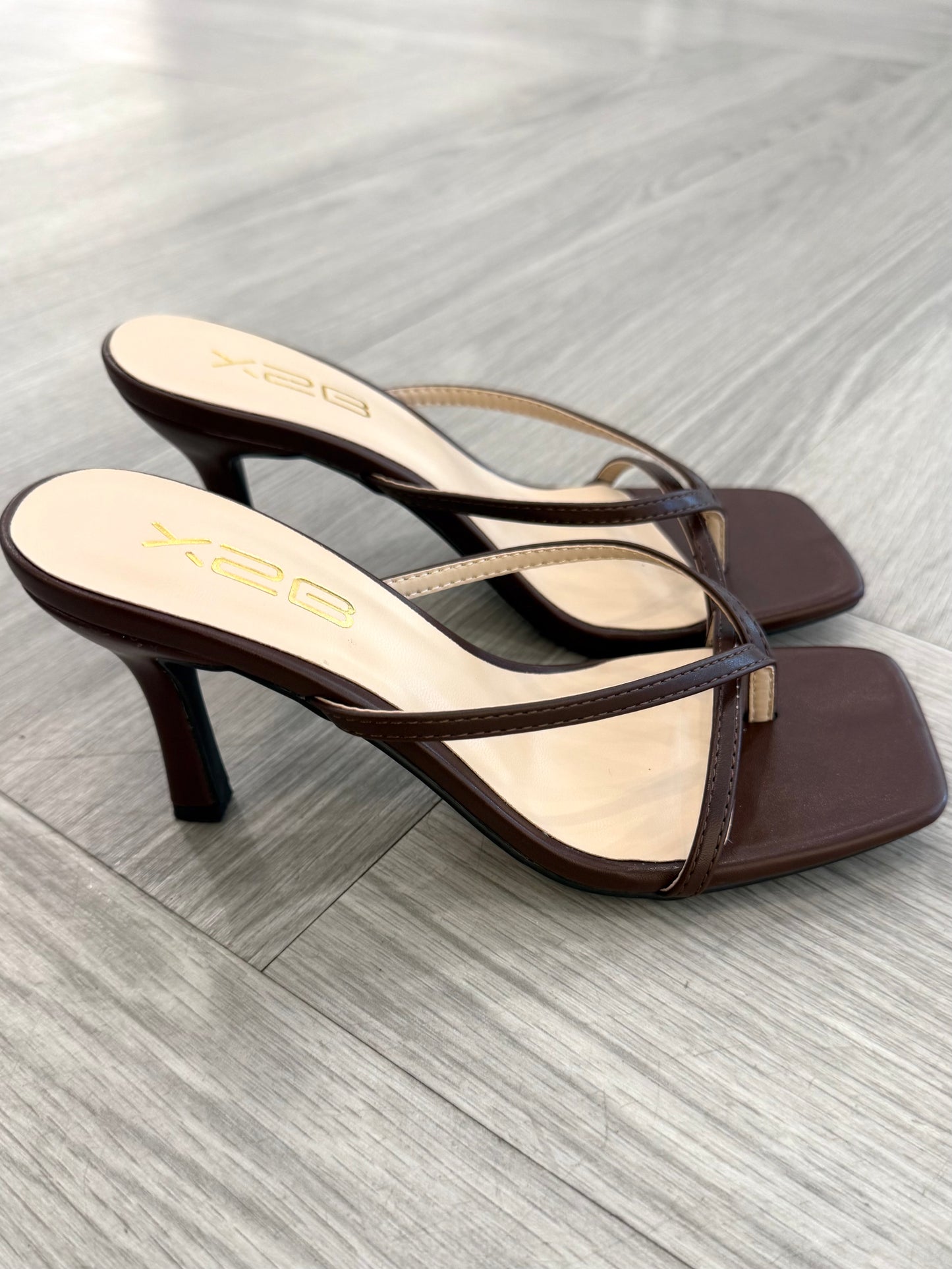 Brown Square Toe Kitten Heel