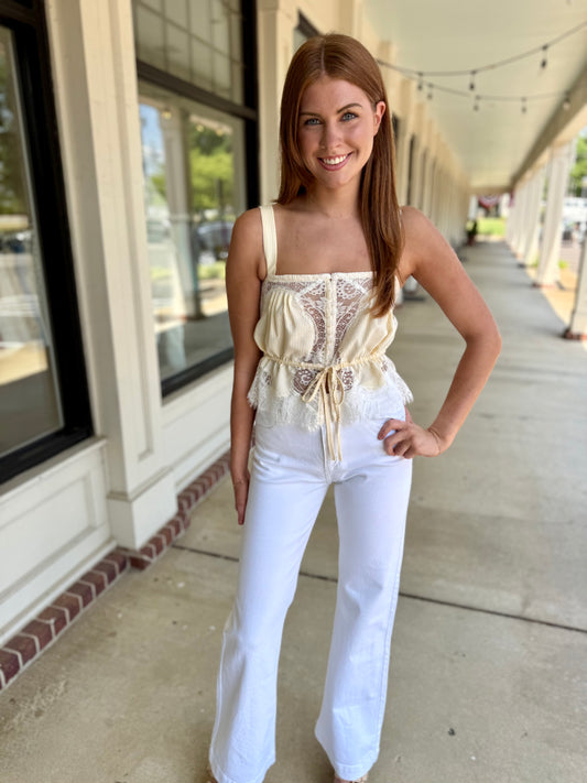 Yellow Stripe Lace Detail Cami