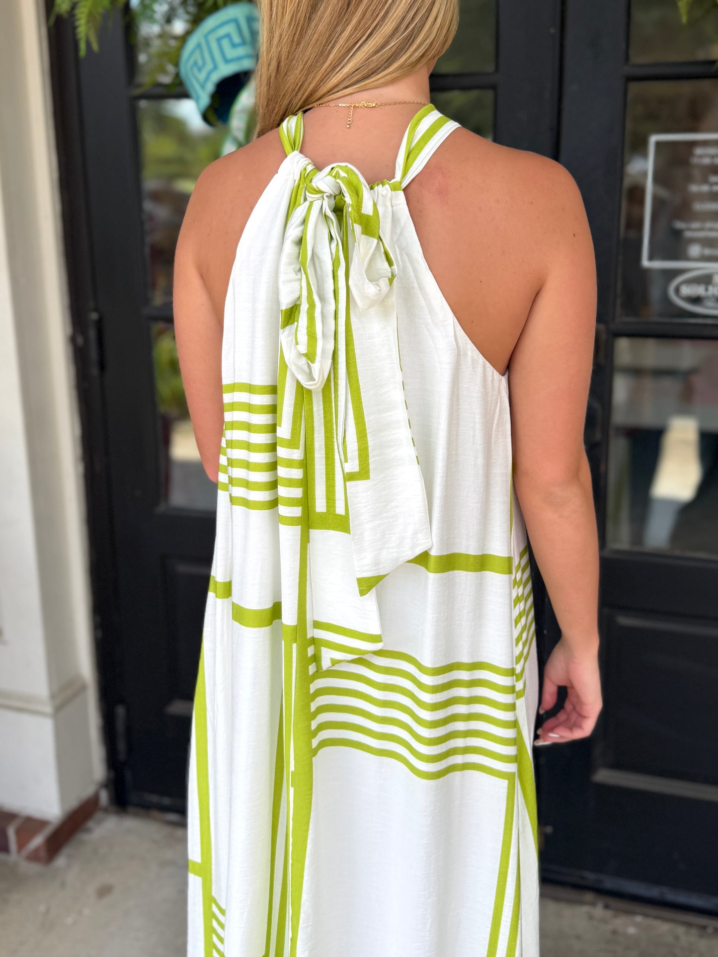 White Lime Stripey Halter Maxi