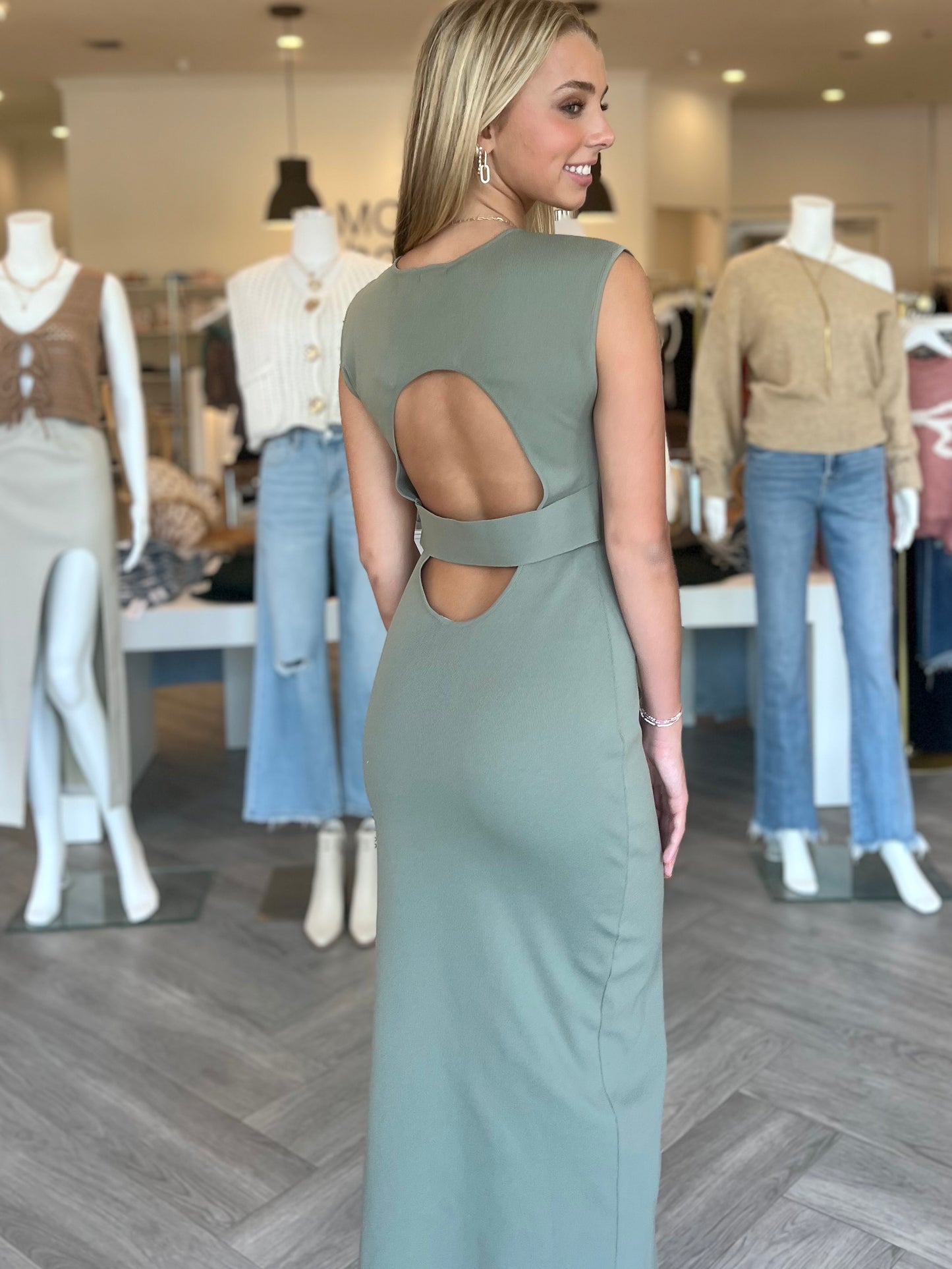 Light Olive Open Back Midi