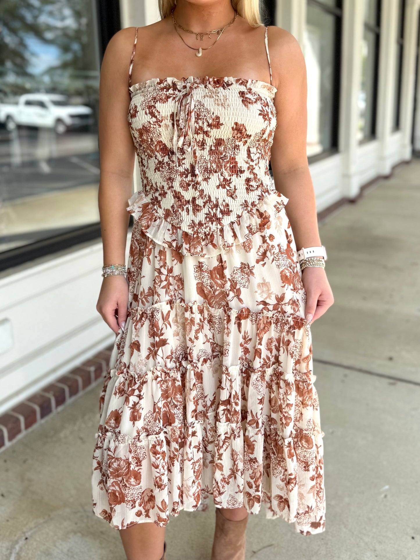 Autumn Floral Midi Dress