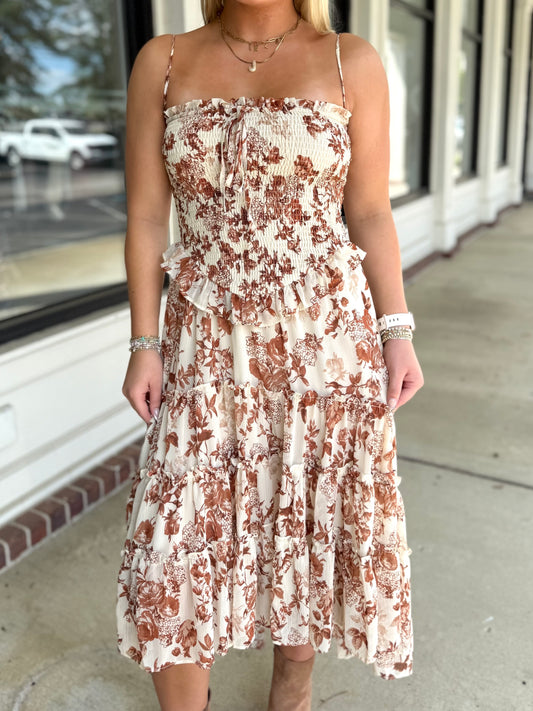 Autumn Floral Midi Dress