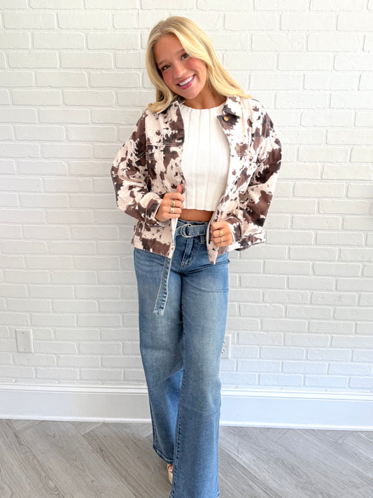 Cow Print Denim Jacket