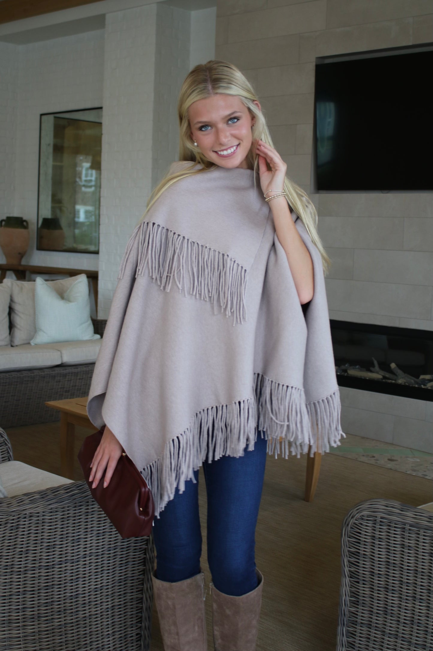 Lt. Mocha Fringe Poncho
