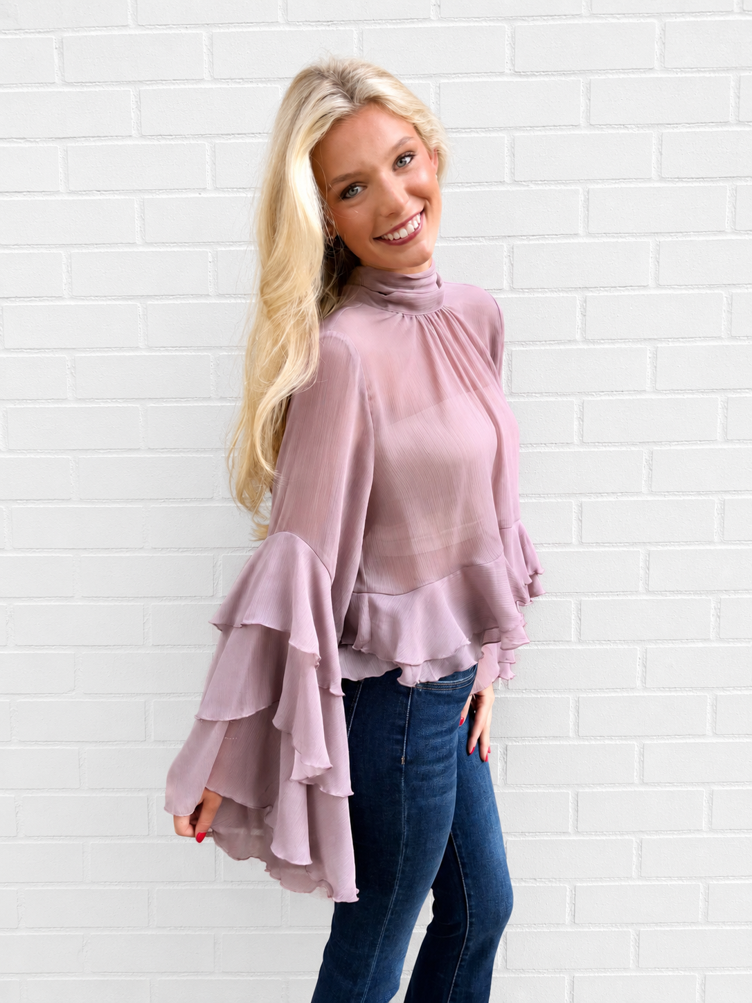 Mauve Sheer Ruffle Top