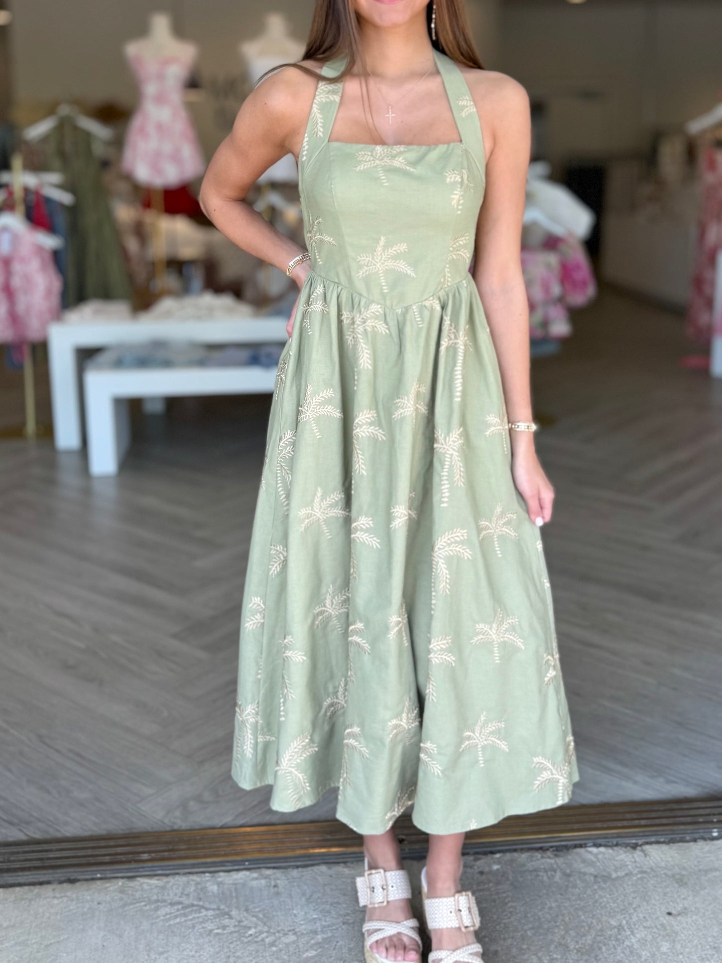 Olive Gold Palm Tree Midi