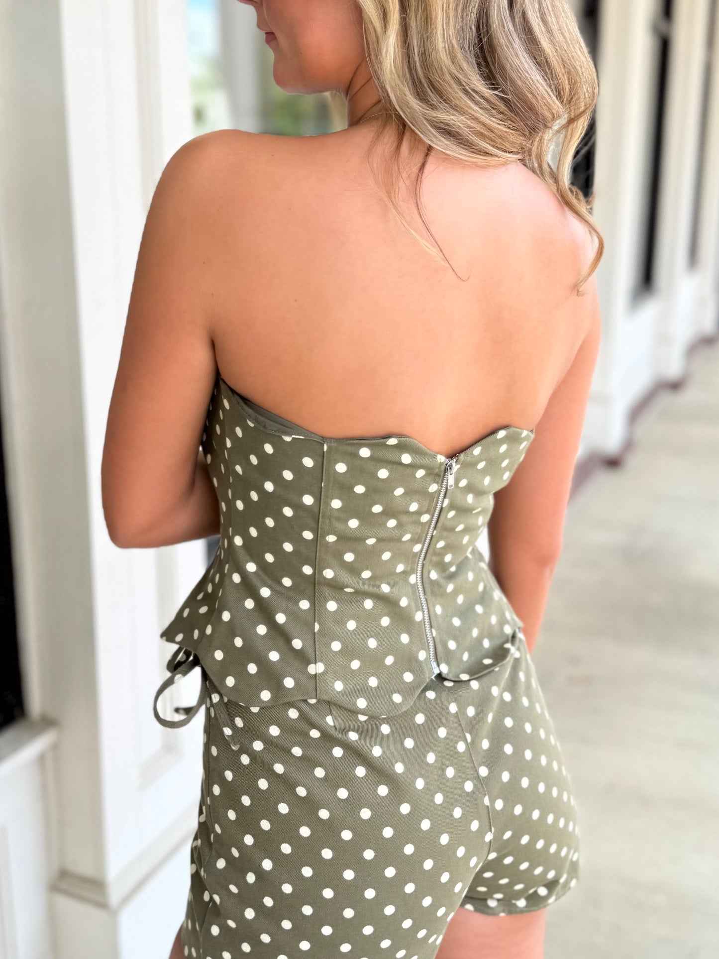 Olive Dot Denim Wrap Skort