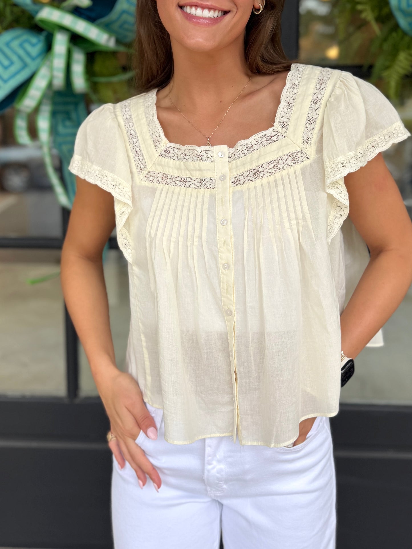 Lace Trim Babydoll Blouse