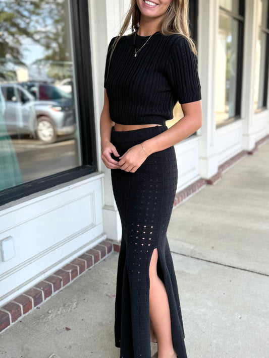 Black Pointelle Sweater Top