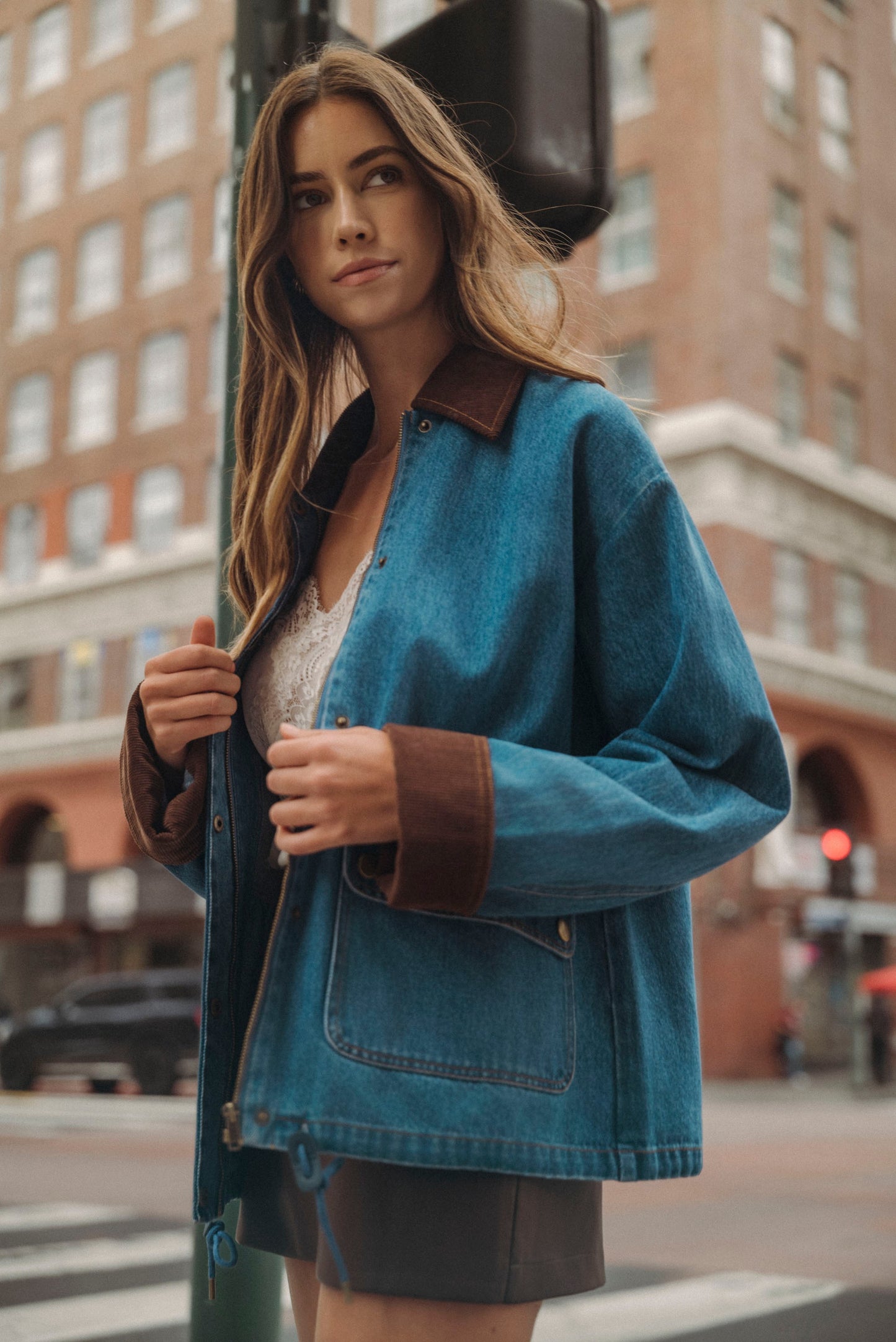 Contrast Collar Denim Jacket