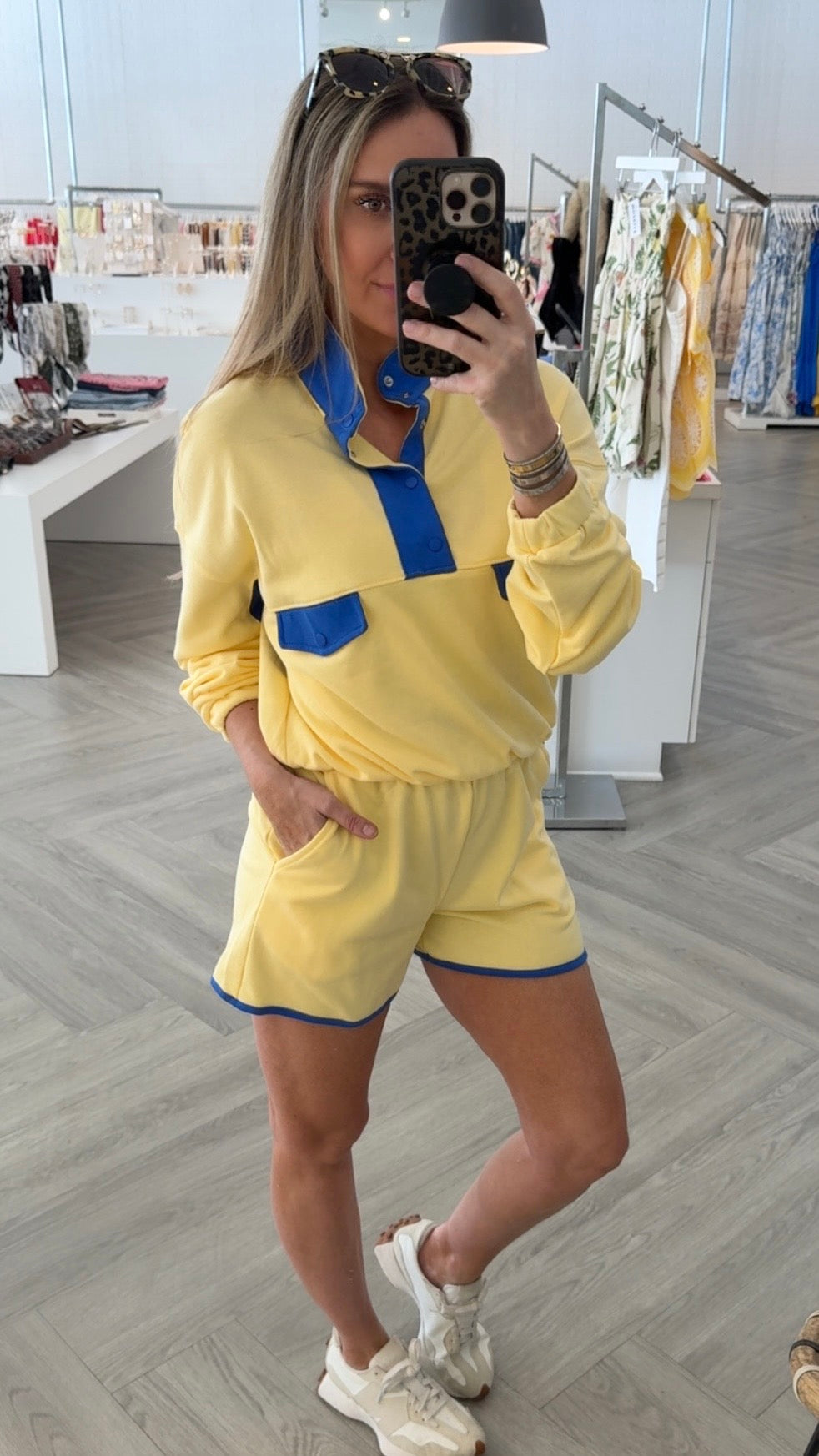 Yellow Color Block Pullover & Shorts