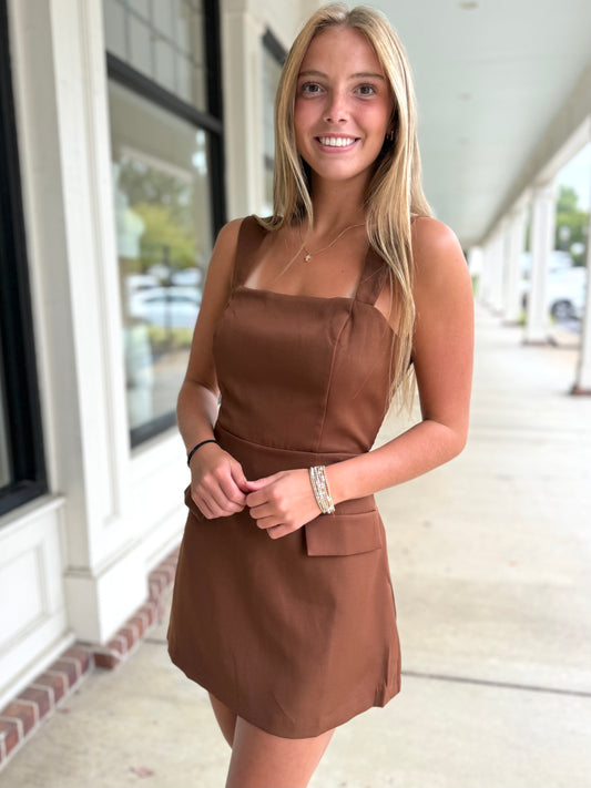 Mocha Faux Pocket Mini Dress