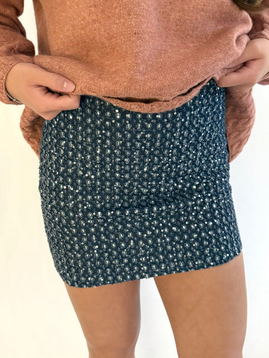 Denim Sequence Mini Skirt