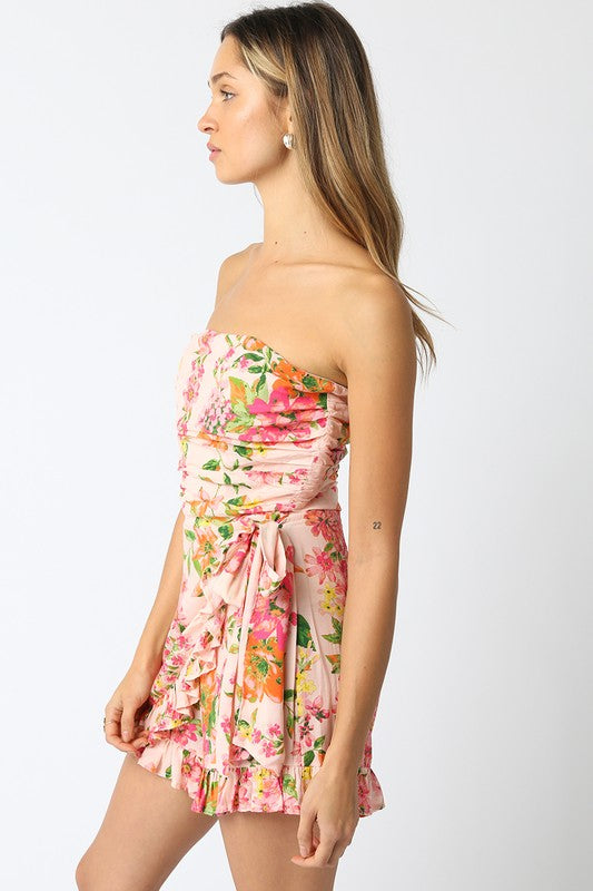 Peach Floral Overlap Romper