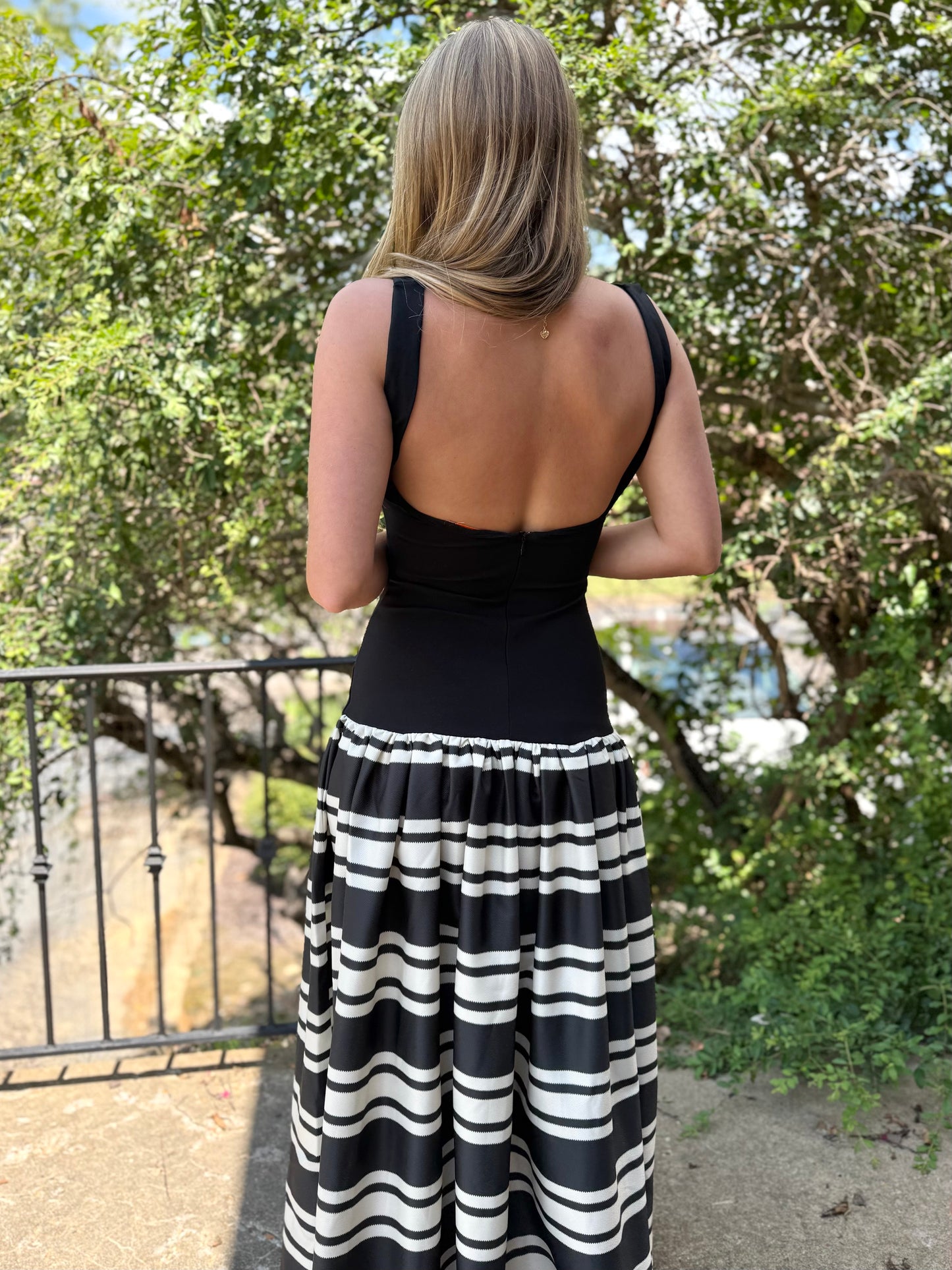 Black Drop Waist Stripe Dress