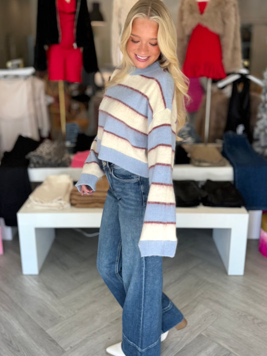 Blue Multi Stripe Knit Sweater