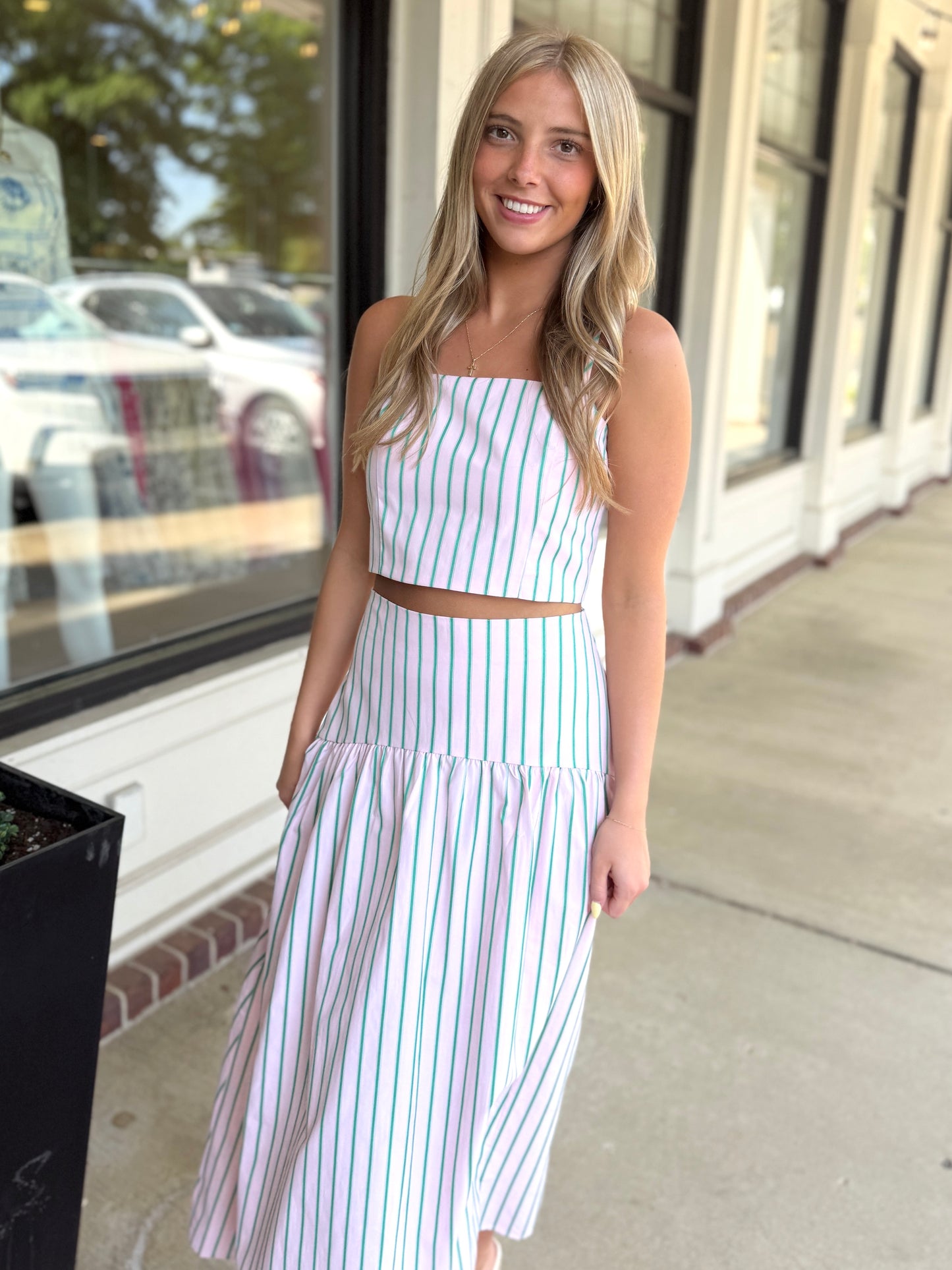 Pink/Green Stripe Crop Top