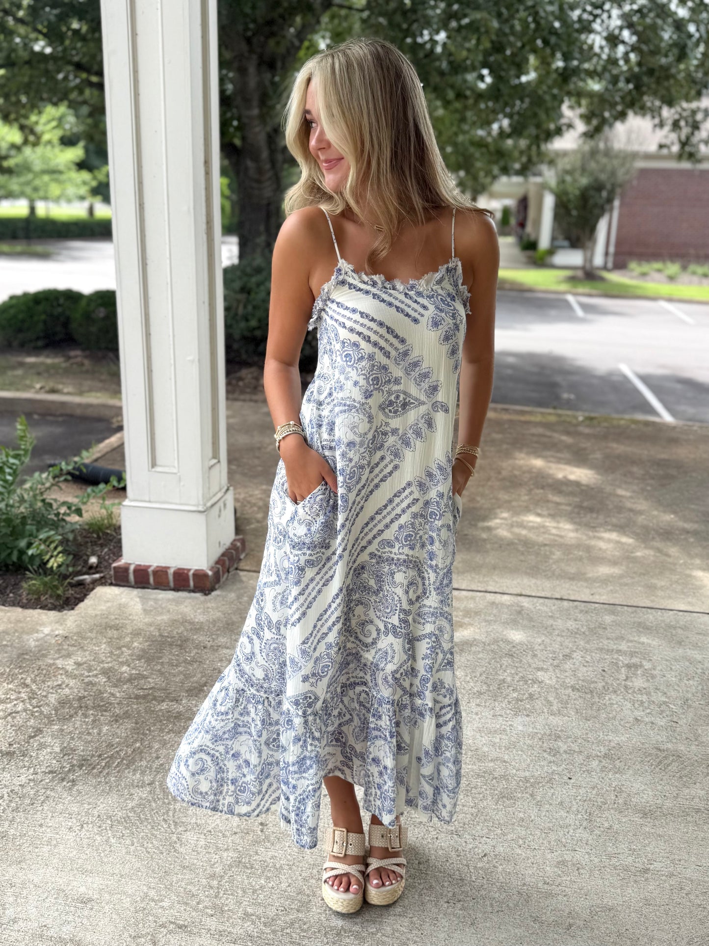 White/Blue Paisley Maxi