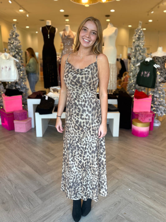 Leopard Mesh Maxi Dress