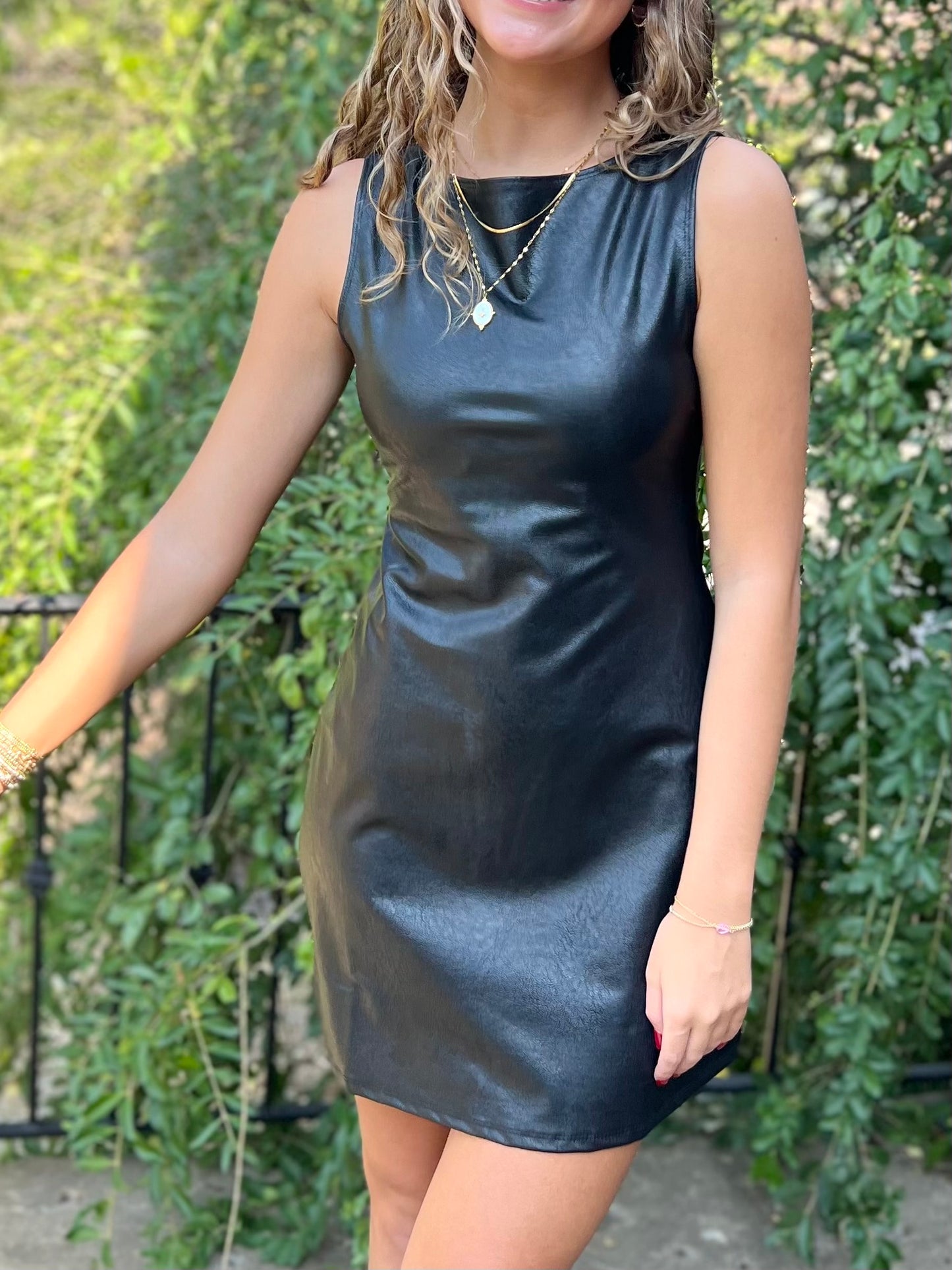 Black Leather Shift Dress