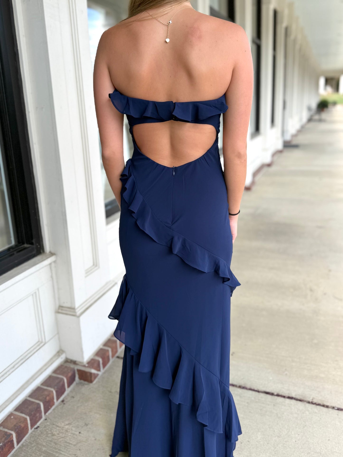 Navy Ribbon Strapless Maxi