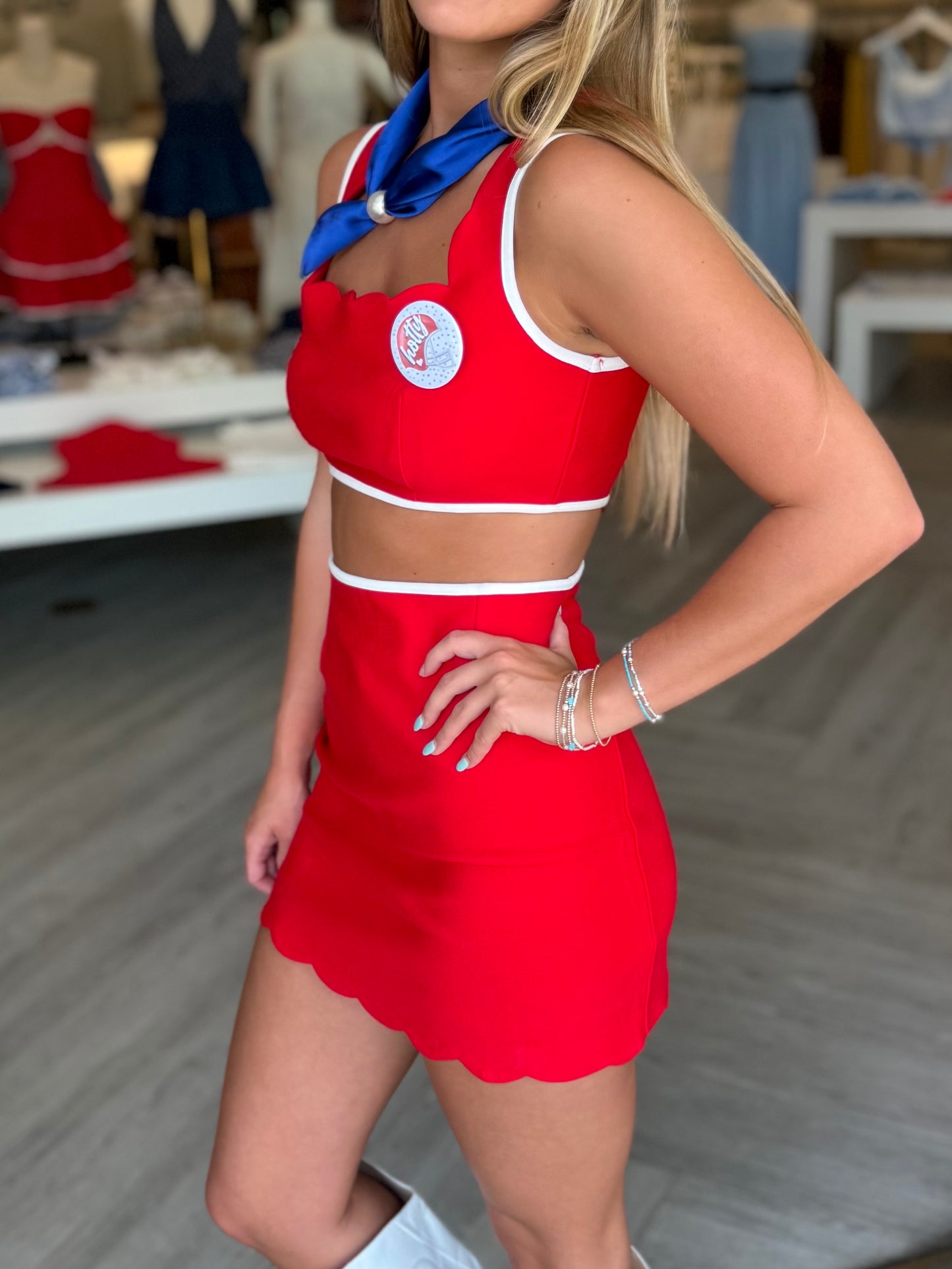 Victory Red Scallop Top
