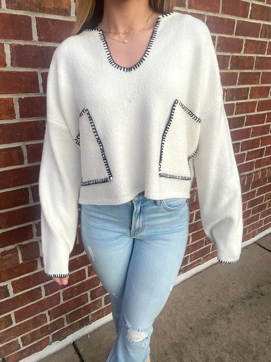 Ivory Stitch Pocket Sweater